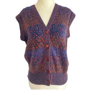 Missoni Vintage Italy Wool Mohair Brown Blue Vest Small